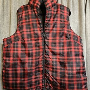 Merona Red and Black Plaid/Black Reversable Vest